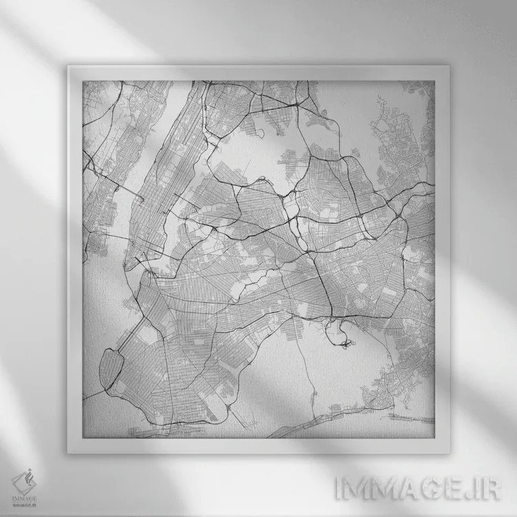 تابلو نقشه راههای شهری نیویورک (سفید) اثر اوربانمپ (نقشه شهری؛ استودیو نقشه یا طراح) - نمای قابدار سفید