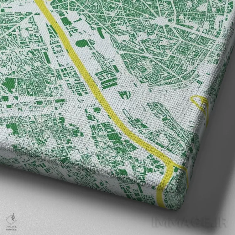 تابلو نقشه شهری پاریس (سبز) اثر اوربانمپ (نقشه شهری؛ استودیو نقشه یا طراح) - نمای نزدیک بافت بوم