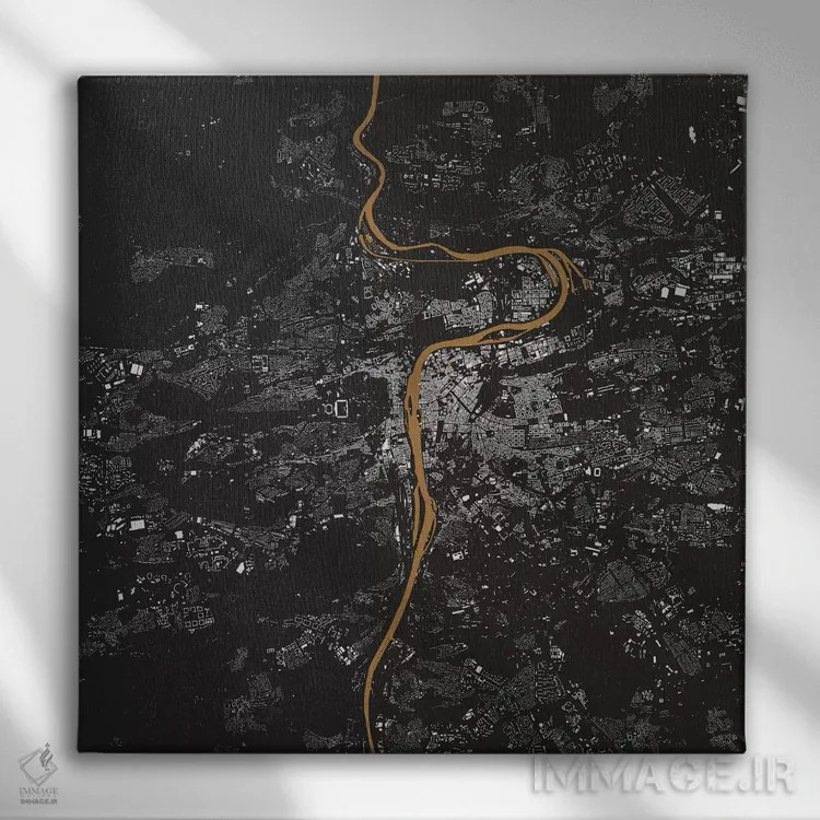 تابلو نقشهٔ شهری پراگ (طلایی) اثر اوربانمپ (نقشه شهری؛ استودیو نقشه یا طراح) - نمای روبهرو روی دیوار