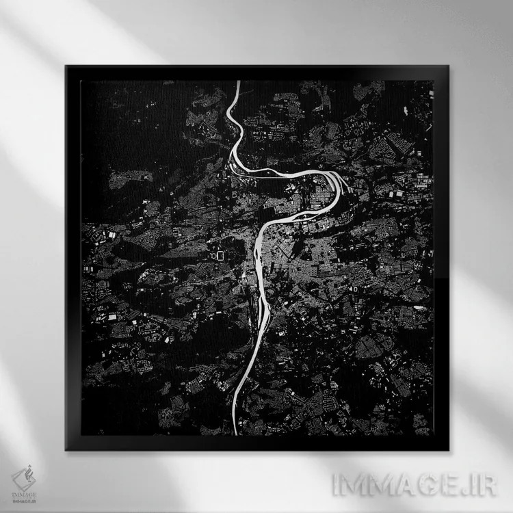 تابلو نقشهٔ شهری پراگ (سیاه) اثر اوربانمپ (نقشه شهری؛ استودیو نقشه یا طراح) - نمای قابدار مشکی
