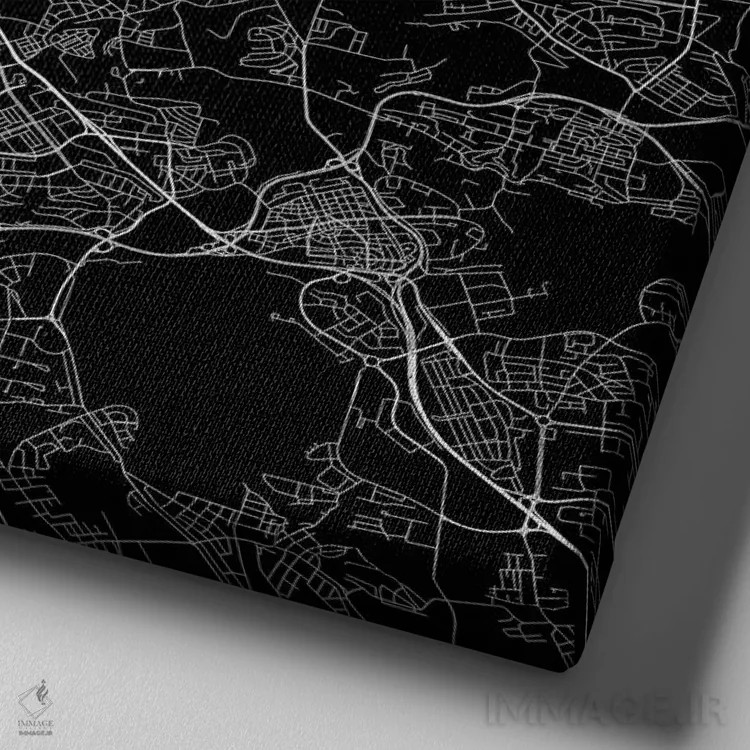 تابلو نقشهٔ جادههای شهری پراگ (سیاه) اثر اوربانمپ (نقشه شهری؛ استودیو نقشه یا طراح) - نمای نزدیک بافت بوم