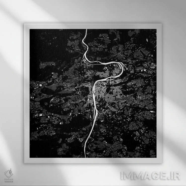 تابلو نقشهٔ شهری پراگ (سیاه) اثر اوربانمپ (نقشه شهری؛ استودیو نقشه یا طراح) - نمای قابدار سفید