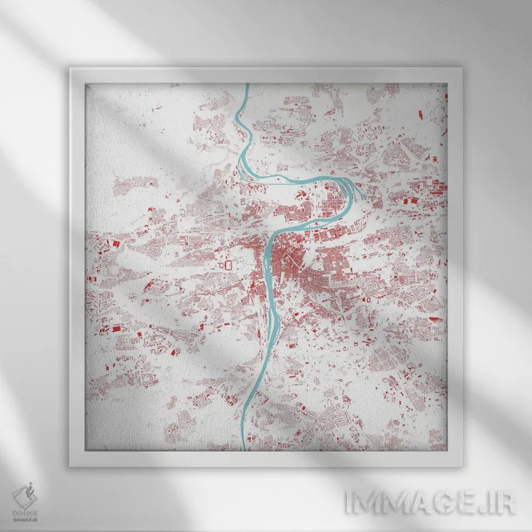 تابلو نقشهٔ شهری پراگ (قرمز) اثر اوربانمپ (نقشه شهری؛ استودیو نقشه یا طراح) - نمای قابدار سفید