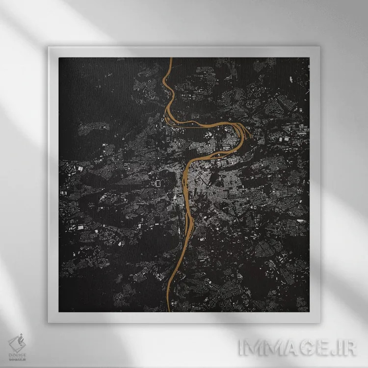 تابلو نقشهٔ شهری پراگ (طلایی) اثر اوربانمپ (نقشه شهری؛ استودیو نقشه یا طراح) - نمای قابدار سفید