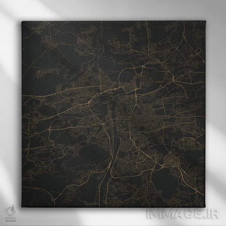 تابلو نقشهٔ جادههای شهری پراگ (طلایی) اثر اوربانمپ (نقشه شهری؛ استودیو نقشه یا طراح) - نمای روبهرو روی دیوار