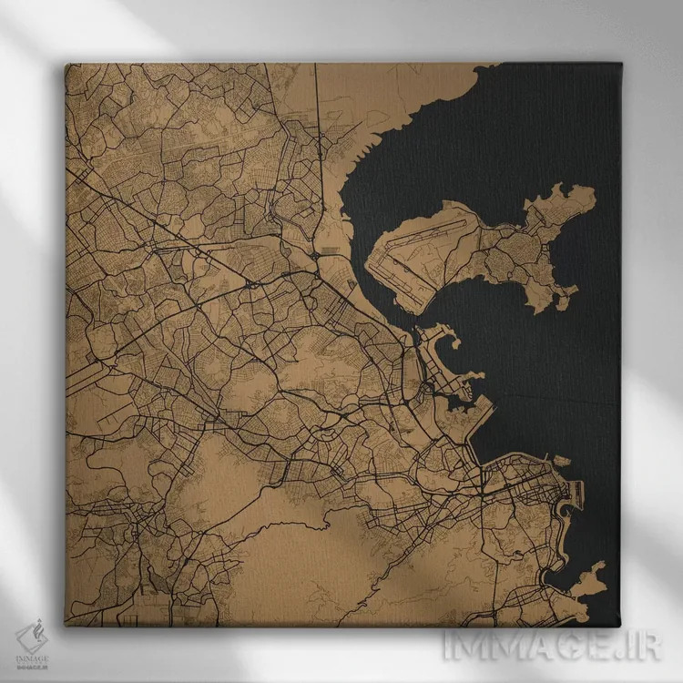 تابلو نقشهٔ شهری ریو دو ژانیرو (طلایی) اثر اوربانمپ (نقشه شهری؛ استودیو نقشه یا طراح) - نمای روبهرو روی دیوار