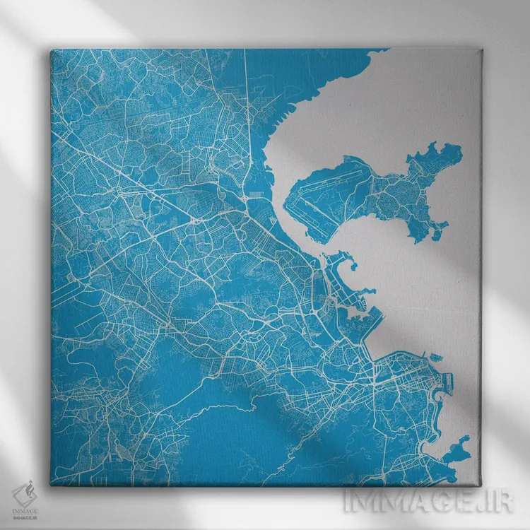 تابلو نقشهٔ شهری ریو دو ژانیرو (آبی) اثر اوربانمپ (نقشه شهری؛ استودیو نقشه یا طراح) - نمای روبهرو روی دیوار
