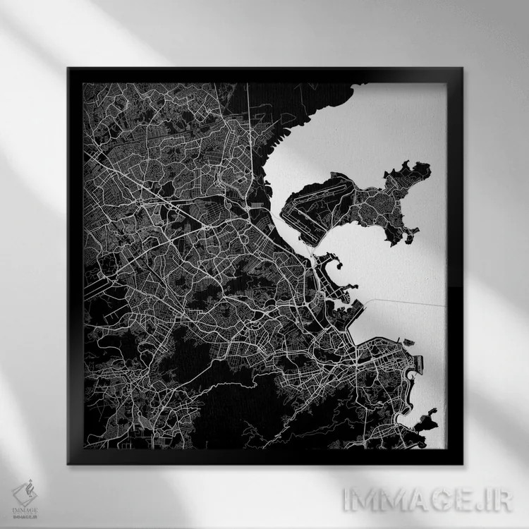 تابلو نقشهٔ شهری ریو دو ژانیرو (سیاه) اثر اوربانمپ (نقشه شهری؛ استودیو نقشه یا طراح) - نمای قابدار مشکی