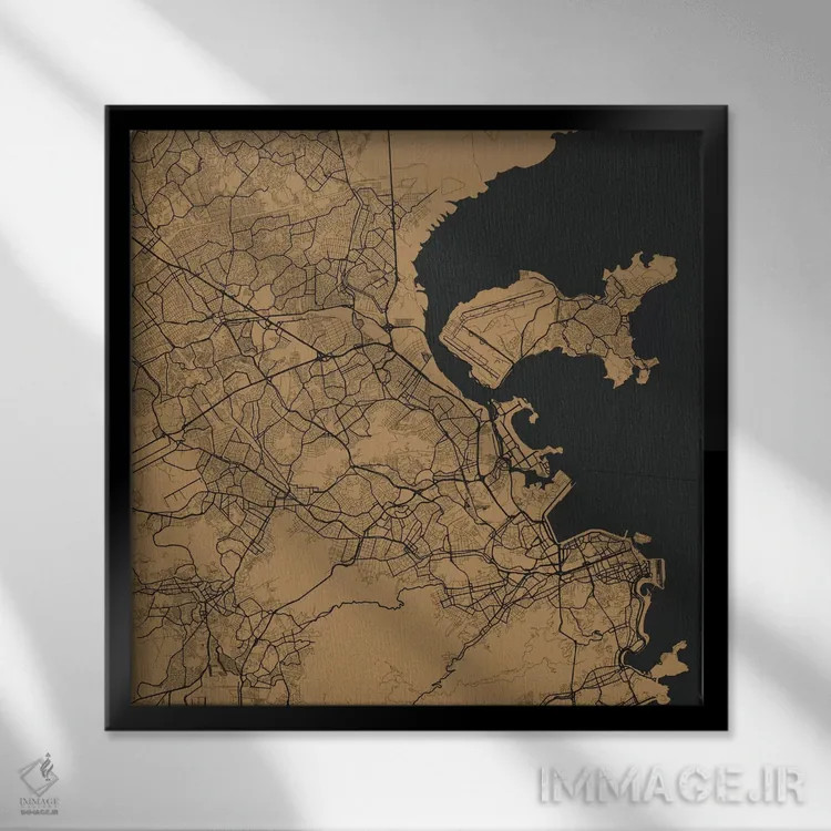 تابلو نقشهٔ شهری ریو دو ژانیرو (طلایی) اثر اوربانمپ (نقشه شهری؛ استودیو نقشه یا طراح) - نمای قابدار مشکی