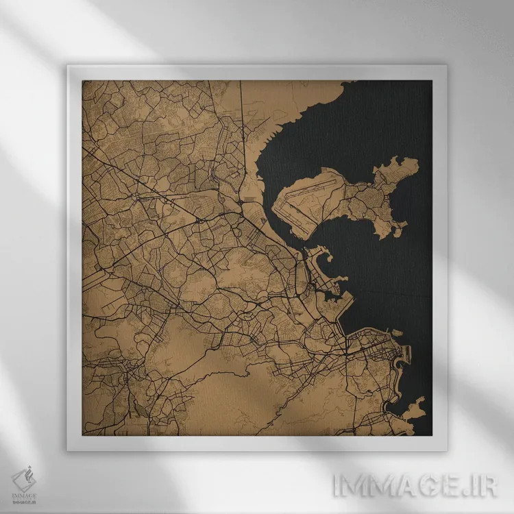 تابلو نقشهٔ شهری ریو دو ژانیرو (طلایی) اثر اوربانمپ (نقشه شهری؛ استودیو نقشه یا طراح) - نمای قابدار سفید