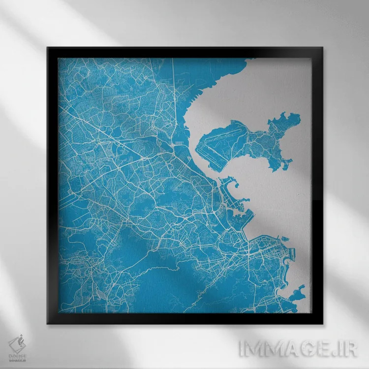 تابلو نقشهٔ شهری ریو دو ژانیرو (آبی) اثر اوربانمپ (نقشه شهری؛ استودیو نقشه یا طراح) - نمای قابدار مشکی