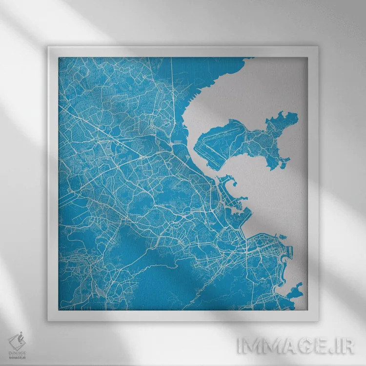 تابلو نقشهٔ شهری ریو دو ژانیرو (آبی) اثر اوربانمپ (نقشه شهری؛ استودیو نقشه یا طراح) - نمای قابدار سفید