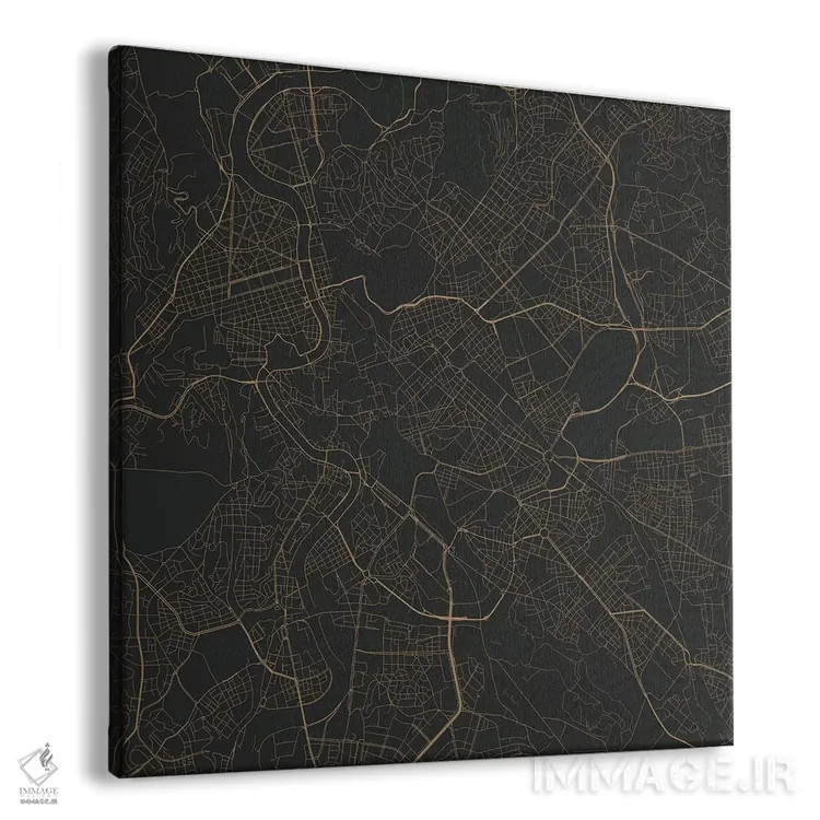 تابلو نقشهٔ جادههای شهری رم (سیاه و طلایی) اثر اوربانمپ (نقشه شهری؛ استودیو نقشه یا طراح) - نمای پرسپکتیو محصول