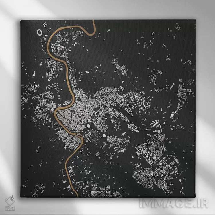 تابلو نقشهٔ شهری رم (سیاه و طلایی) اثر اوربانمپ (نقشه شهری؛ استودیو نقشه یا طراح) - نمای روبهرو روی دیوار