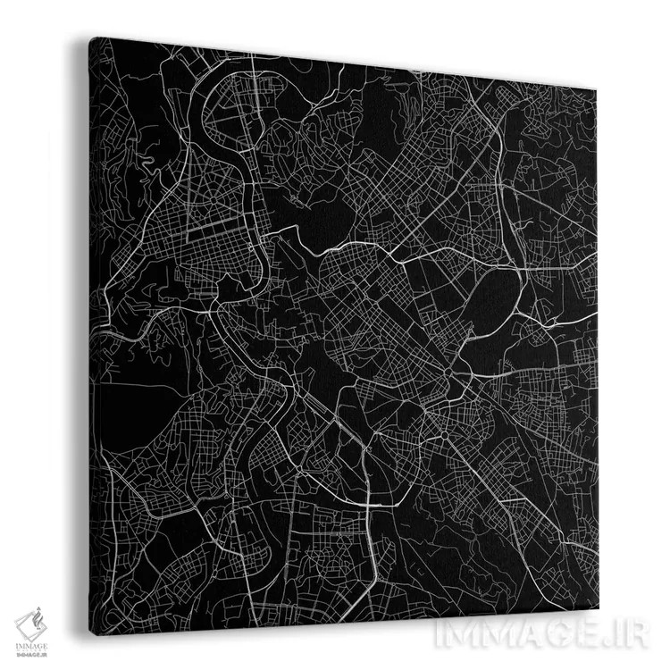 تابلو نقشهٔ جادههای شهری رم (سیاه) اثر اوربانمپ (نقشه شهری؛ استودیو نقشه یا طراح) - نمای پرسپکتیو محصول