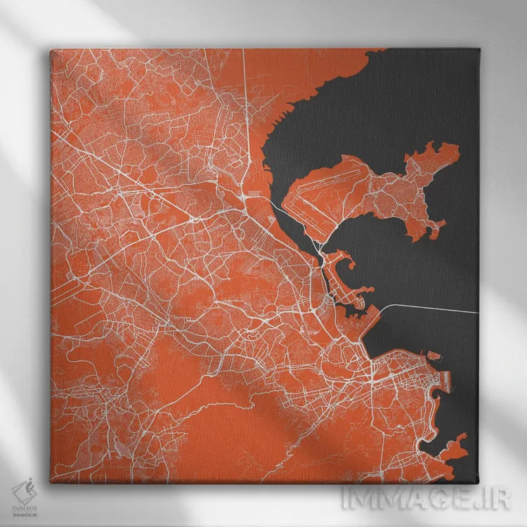 تابلو نقشهٔ شهری ریو دو ژانیرو (قرمز) اثر اوربانمپ (نقشه شهری؛ استودیو نقشه یا طراح) - نمای روبهرو روی دیوار