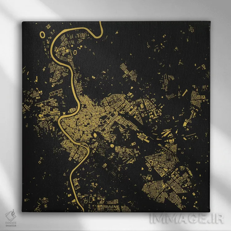 تابلو نقشهٔ شهری رم (زرد) اثر اوربانمپ (نقشه شهری؛ استودیو نقشه یا طراح) - نمای روبهرو روی دیوار
