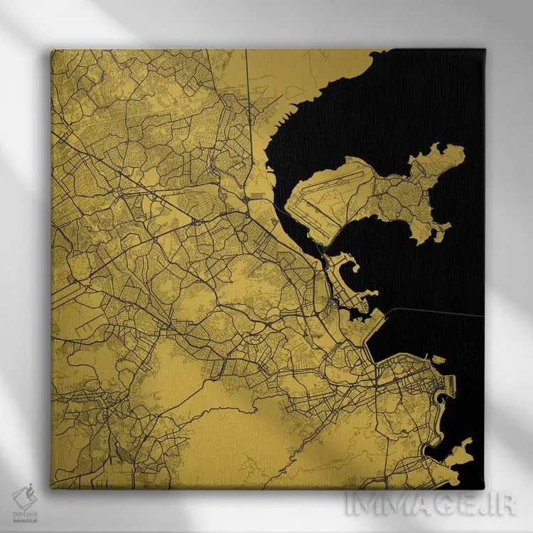 تابلو نقشهٔ شهری ریو دو ژانیرو (زرد) اثر اوربانمپ (نقشه شهری؛ استودیو نقشه یا طراح) - نمای روبهرو روی دیوار