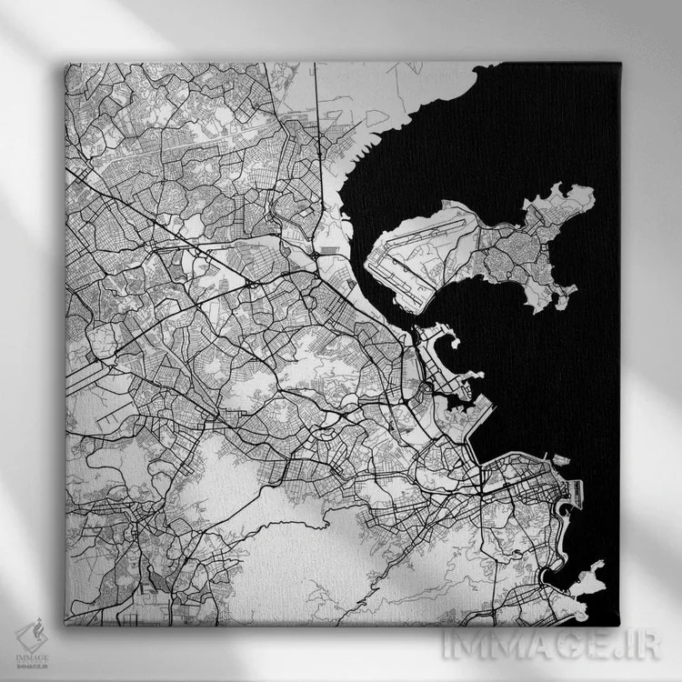 تابلو نقشهٔ شهری ریو دو ژانیرو (سفید) اثر اوربانمپ (نقشه شهری؛ استودیو نقشه یا طراح) - نمای روبهرو روی دیوار