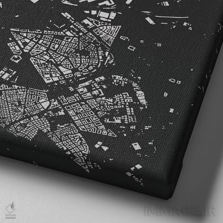 تابلو نقشهٔ شهری رم (سیاه و طلایی) اثر اوربانمپ (نقشه شهری؛ استودیو نقشه یا طراح) - نمای نزدیک بافت بوم