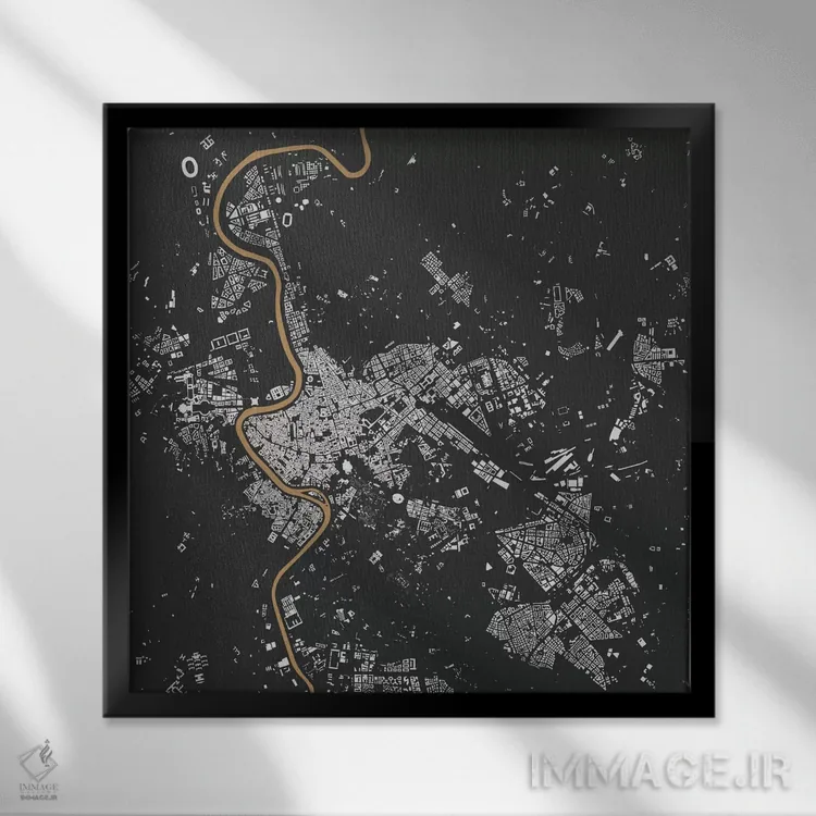 تابلو نقشهٔ شهری رم (سیاه و طلایی) اثر اوربانمپ (نقشه شهری؛ استودیو نقشه یا طراح) - نمای قابدار مشکی