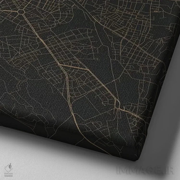 تابلو نقشهٔ جادههای شهری رم (سیاه و طلایی) اثر اوربانمپ (نقشه شهری؛ استودیو نقشه یا طراح) - نمای نزدیک بافت بوم