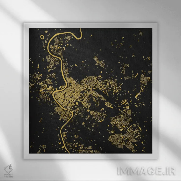 تابلو نقشهٔ شهری رم (زرد) اثر اوربانمپ (نقشه شهری؛ استودیو نقشه یا طراح) - نمای قابدار سفید