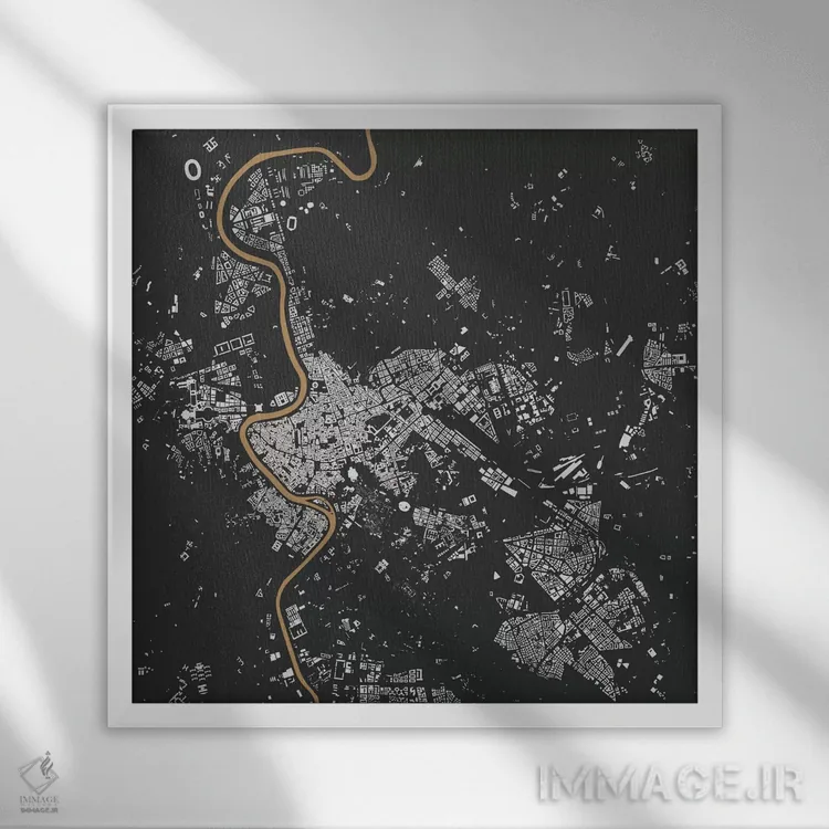 تابلو نقشهٔ شهری رم (سیاه و طلایی) اثر اوربانمپ (نقشه شهری؛ استودیو نقشه یا طراح) - نمای قابدار سفید