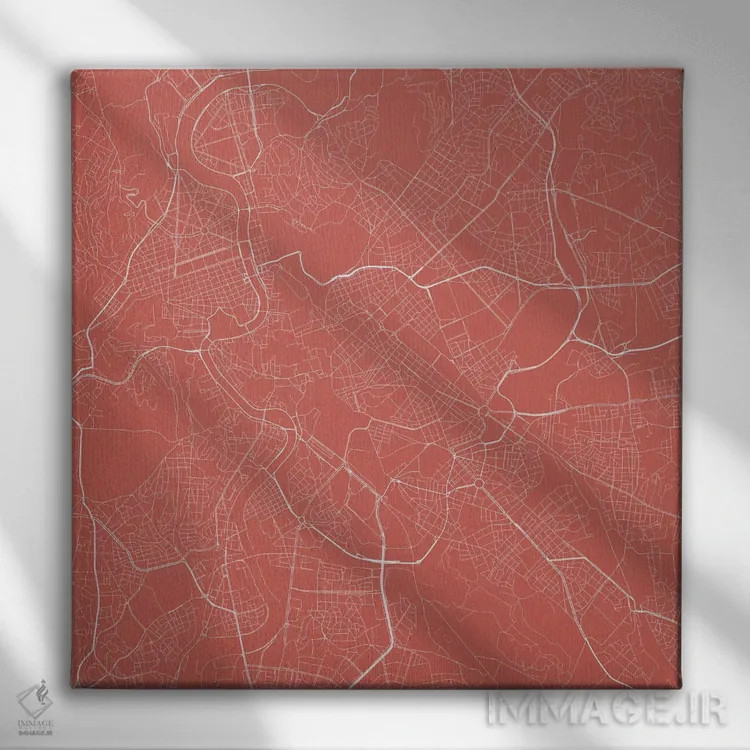 تابلو نقشهٔ جادههای شهری رم (صورتی) اثر اوربانمپ (نقشه شهری؛ استودیو نقشه یا طراح) - نمای روبهرو روی دیوار