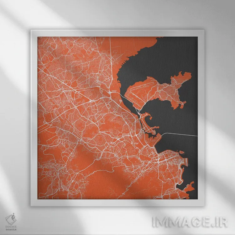 تابلو نقشهٔ شهری ریو دو ژانیرو (قرمز) اثر اوربانمپ (نقشه شهری؛ استودیو نقشه یا طراح) - نمای قابدار سفید