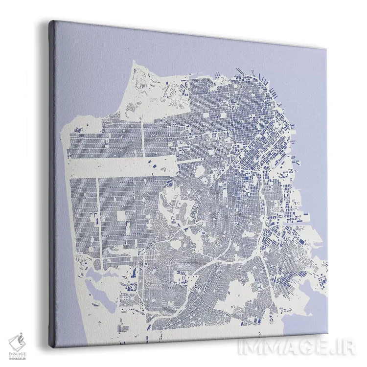 تابلو نقشهٔ شهری سان فرانسیسکو (آبی) اثر اوربانمپ (نقشه شهری؛ استودیو نقشه یا طراح) - نمای پرسپکتیو محصول
