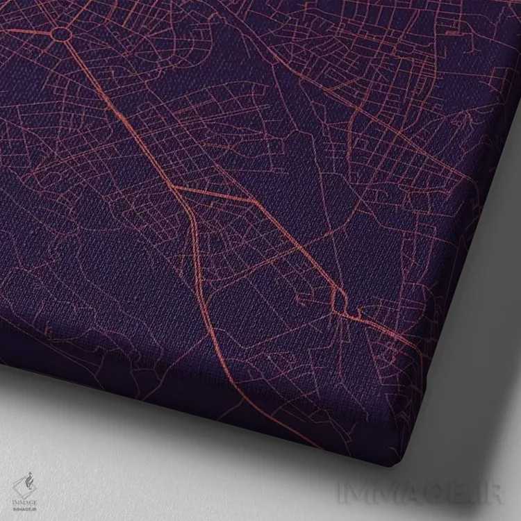 تابلو نقشهٔ جادههای شهری رم (شب بنفش) اثر اوربانمپ (نقشه شهری؛ استودیو نقشه یا طراح) - نمای نزدیک بافت بوم