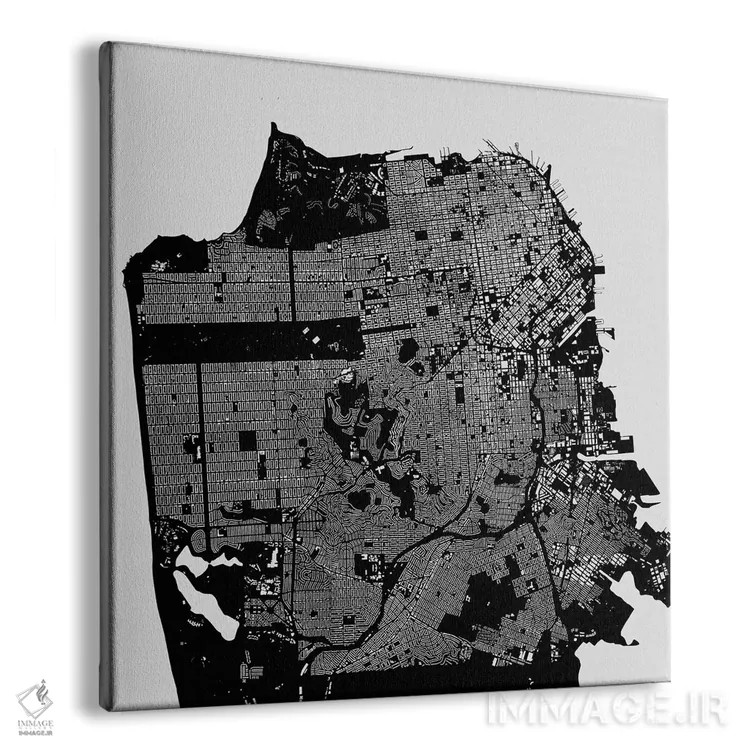 تابلو نقشهٔ شهری سان فرانسیسکو (سیاه) اثر اوربانمپ (نقشه شهری؛ استودیو نقشه یا طراح) - نمای پرسپکتیو محصول