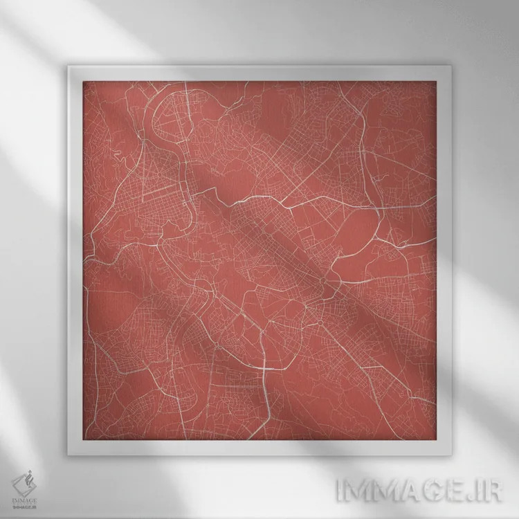 تابلو نقشهٔ جادههای شهری رم (صورتی) اثر اوربانمپ (نقشه شهری؛ استودیو نقشه یا طراح) - نمای قابدار سفید