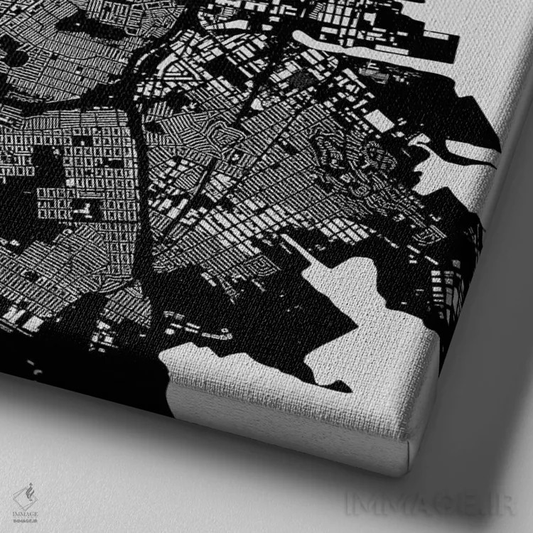 تابلو نقشهٔ شهری سان فرانسیسکو (سیاه) اثر اوربانمپ (نقشه شهری؛ استودیو نقشه یا طراح) - نمای نزدیک بافت بوم