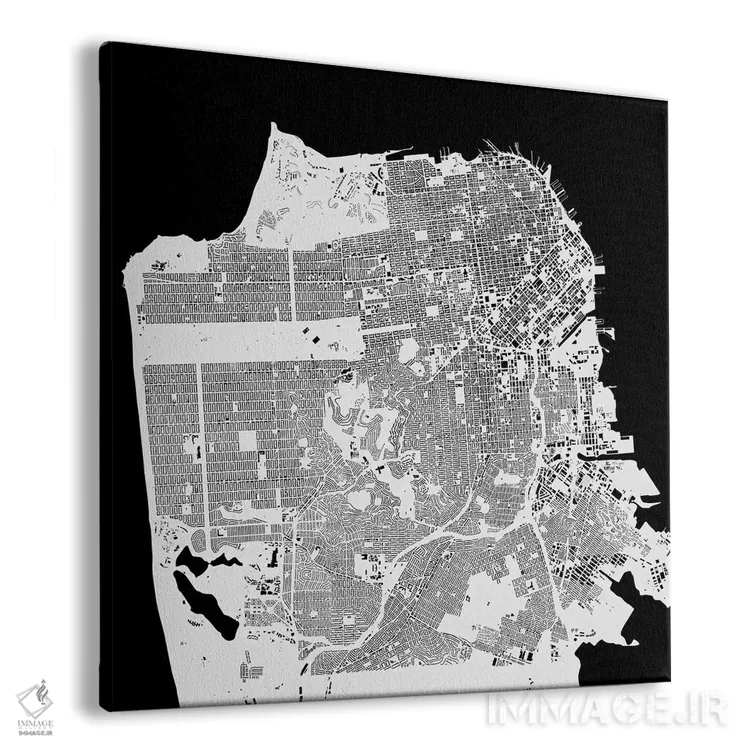 تابلو نقشهٔ شهری سان فرانسیسکو (سفید) اثر اوربانمپ (نقشه شهری؛ استودیو نقشه یا طراح) - نمای پرسپکتیو محصول