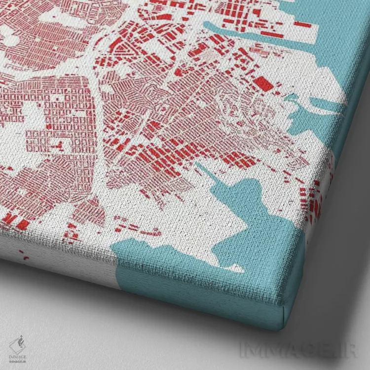 تابلو نقشهٔ شهری سان فرانسیسکو (قرمز) اثر اوربانمپ (نقشه شهری؛ استودیو نقشه یا طراح) - نمای نزدیک بافت بوم