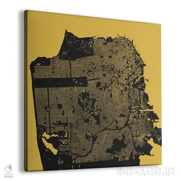 تابلو نقشهٔ شهری سان فرانسیسکو (زرد) اثر اوربانمپ (نقشه شهری؛ استودیو نقشه یا طراح) - نمای پرسپکتیو محصول