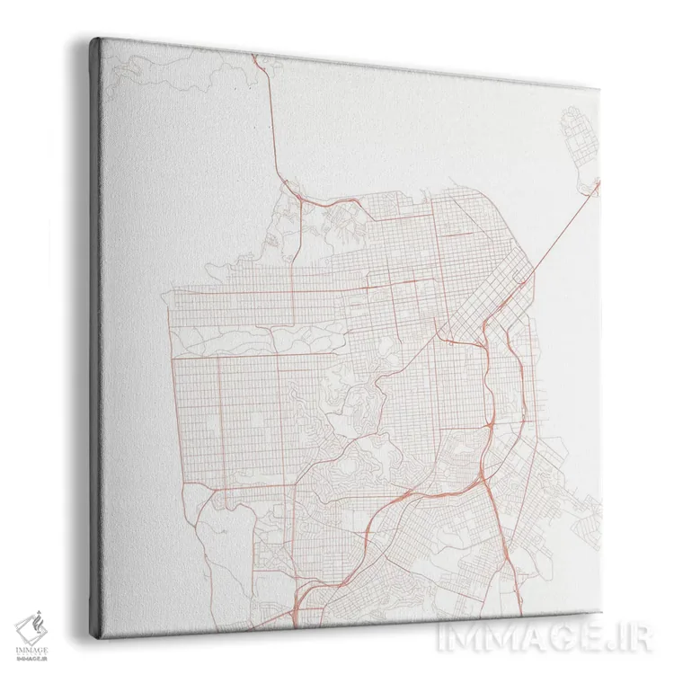 تابلو نقشهٔ جادههای شهری سان فرانسیسکو (قرمز) اثر اوربانمپ (نقشه شهری؛ استودیو نقشه یا طراح) - نمای پرسپکتیو محصول