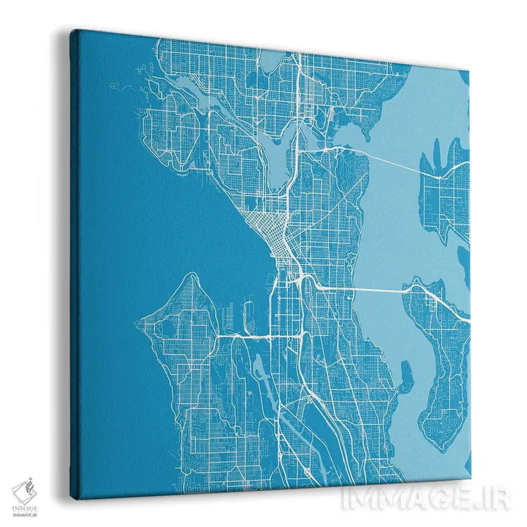 تابلو نقشهٔ جادههای شهری سیاتل (آبی) اثر اوربانمپ (نقشه شهری؛ استودیو نقشه یا طراح) - نمای پرسپکتیو محصول