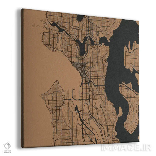 تابلو نقشهٔ جادههای شهری سیاتل (طلایی) اثر اوربانمپ (نقشه شهری؛ استودیو نقشه یا طراح) - نمای پرسپکتیو محصول