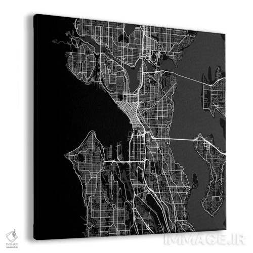 تابلو نقشهٔ جادههای شهری سیاتل (سیاه) اثر اوربانمپ (نقشه شهری؛ استودیو نقشه یا طراح) - نمای پرسپکتیو محصول