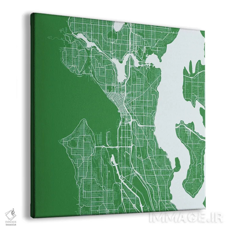 تابلو نقشهٔ جادههای شهری سیاتل (سبز) اثر اوربانمپ (نقشه شهری؛ استودیو نقشه یا طراح) - نمای پرسپکتیو محصول