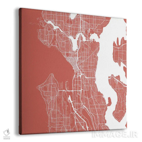 تابلو نقشهٔ جادههای شهری سیاتل (صورتی) اثر اوربانمپ (نقشه شهری؛ استودیو نقشه یا طراح) - نمای پرسپکتیو محصول