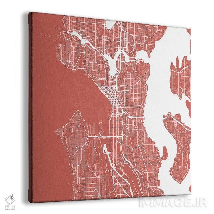 تابلو نقشهٔ جادههای شهری سیاتل (صورتی) اثر اوربانمپ (نقشه شهری؛ استودیو نقشه یا طراح) - نمای پرسپکتیو محصول