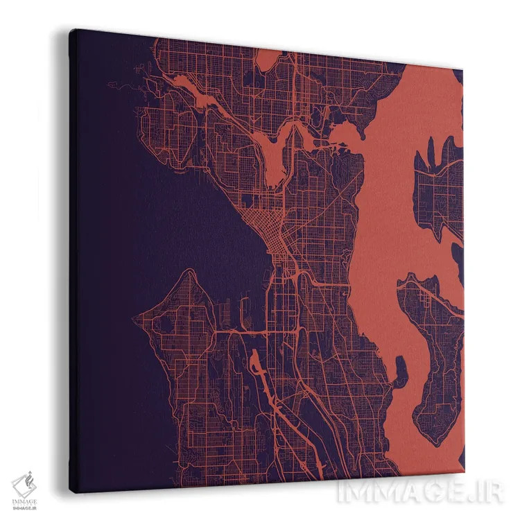 تابلو نقشهٔ جادههای شهری سیاتل (شب بنفش) اثر اوربانمپ (نقشه شهری؛ استودیو نقشه یا طراح) - نمای پرسپکتیو محصول