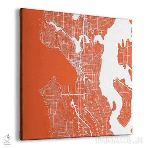 تابلو نقشهٔ جادههای شهری سیاتل (قرمز) اثر اوربانمپ (نقشه شهری؛ استودیو نقشه یا طراح) - نمای پرسپکتیو محصول