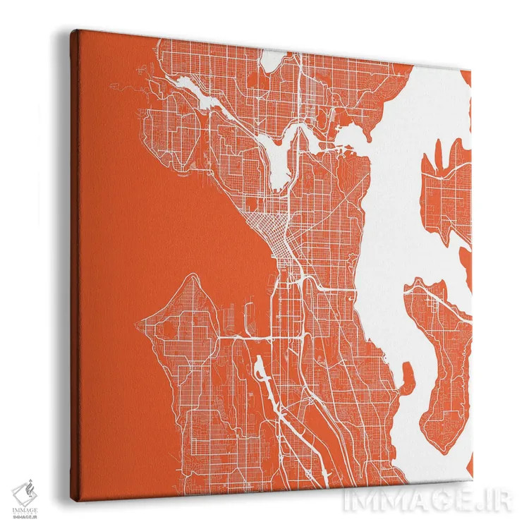 تابلو نقشهٔ جادههای شهری سیاتل (قرمز) اثر اوربانمپ (نقشه شهری؛ استودیو نقشه یا طراح) - نمای پرسپکتیو محصول