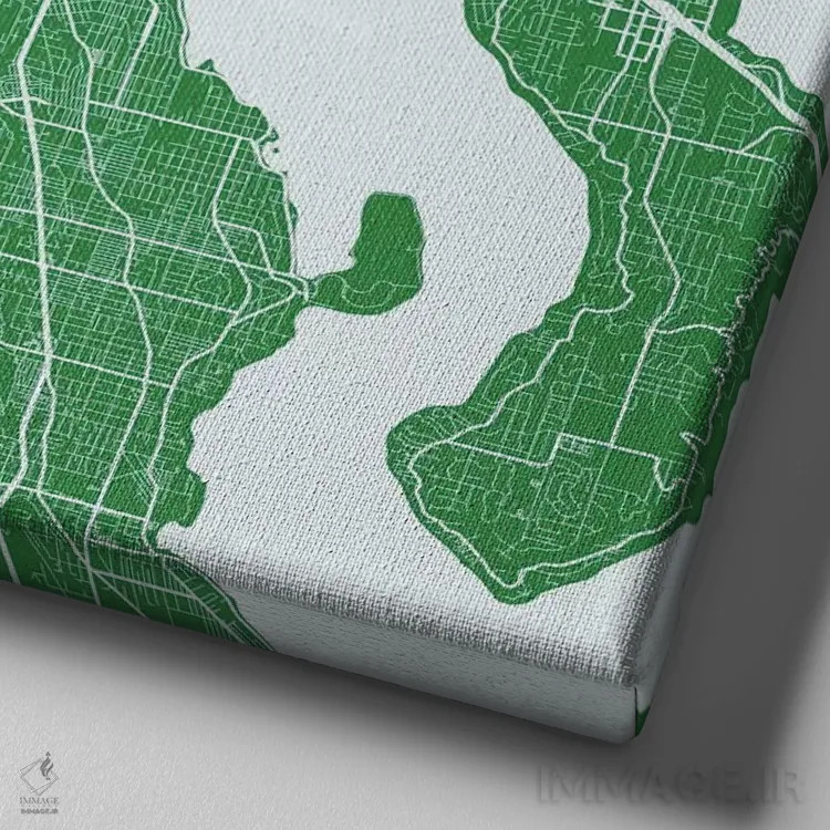 تابلو نقشهٔ جادههای شهری سیاتل (سبز) اثر اوربانمپ (نقشه شهری؛ استودیو نقشه یا طراح) - نمای نزدیک بافت بوم