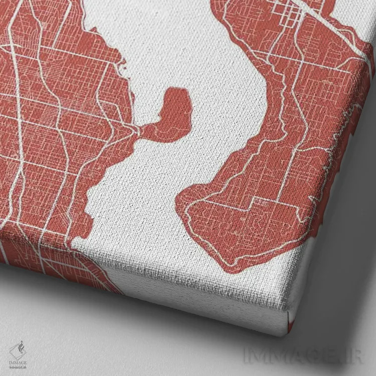 تابلو نقشهٔ جادههای شهری سیاتل (صورتی) اثر اوربانمپ (نقشه شهری؛ استودیو نقشه یا طراح) - نمای نزدیک بافت بوم